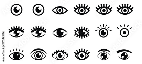 Tableau sur toile Eye icon set in different styles representing vision, view, and visibility, isol
