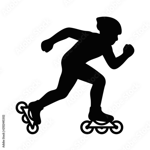 Teenager rollerblading. Active lifestyle and outdoor recreation concept. Black and white vector silhouette