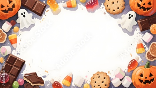 Luxury Halloween Candy Buffet Brush Style Background with Sweet Border Design