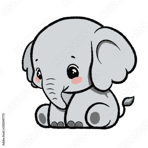 Quadro su tela Grey baby elephant cartoon perfect for childrens books, animalthemed designs, nursery dcor, and baby shower invitations