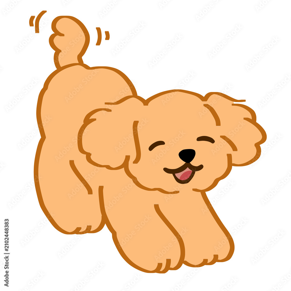 Obraz premium Happy cartoon apricot poodle puppy with wagging tail illustration, suitable for pet branding, childrens books, and cute designs.