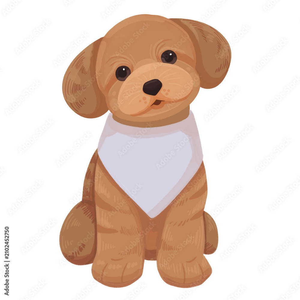 Obraz premium Fluffy brown puppy with white neckerchief, ideal for petrelated designs, childrens products, or animalthemed projects.