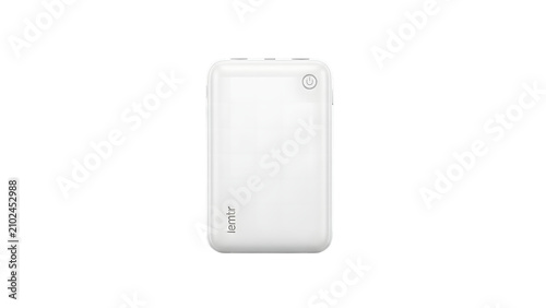 White portable power bank for mobile phone charging isolated on transparent background