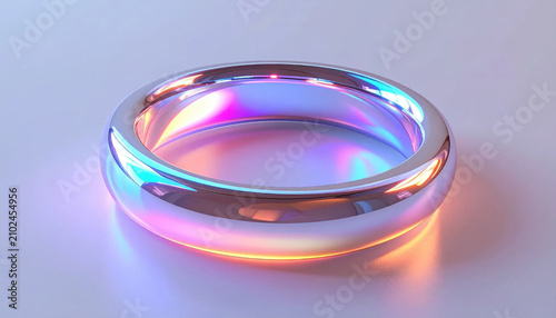 Metal ring iridescent glow abstract render colorful reflection isolated object