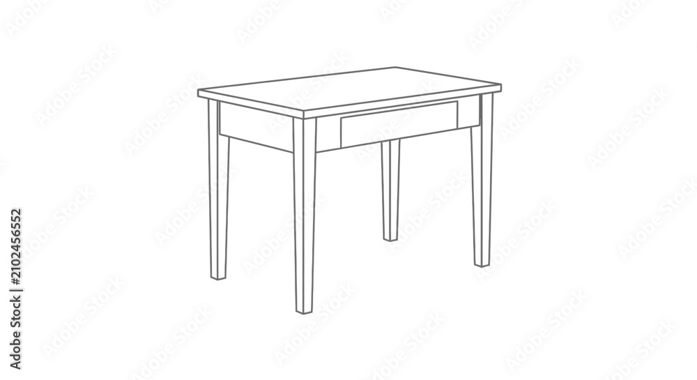 Fototapeta premium Simple wooden table with drawer line art illustration