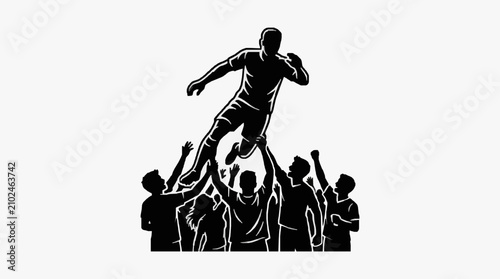 Foto Silhouette of soccer player celebrated by fans.