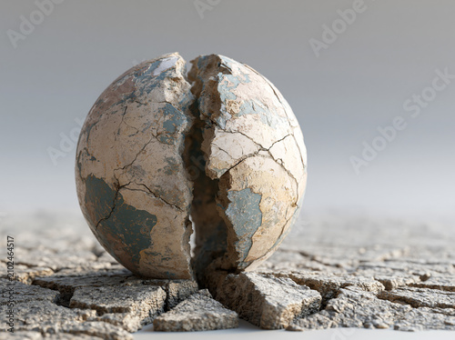Dry Cracked Globe on Barren Surface Representing Global Warming Crisis