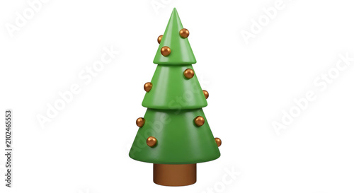 Stylized christmas tree with spherical ornaments rendered in 3d with a smooth finish on transparent background evergreen