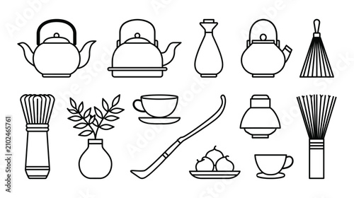 Teapot vector icon set of tea ceremony culture