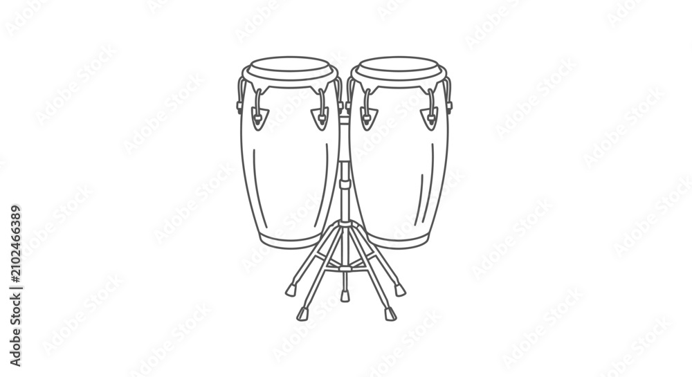 Obraz premium Musical instrument percussion drums set on stand line art