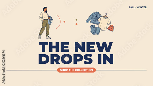 Konstfotografi Vector illustration of clothing brand new arrival announcement with shopping