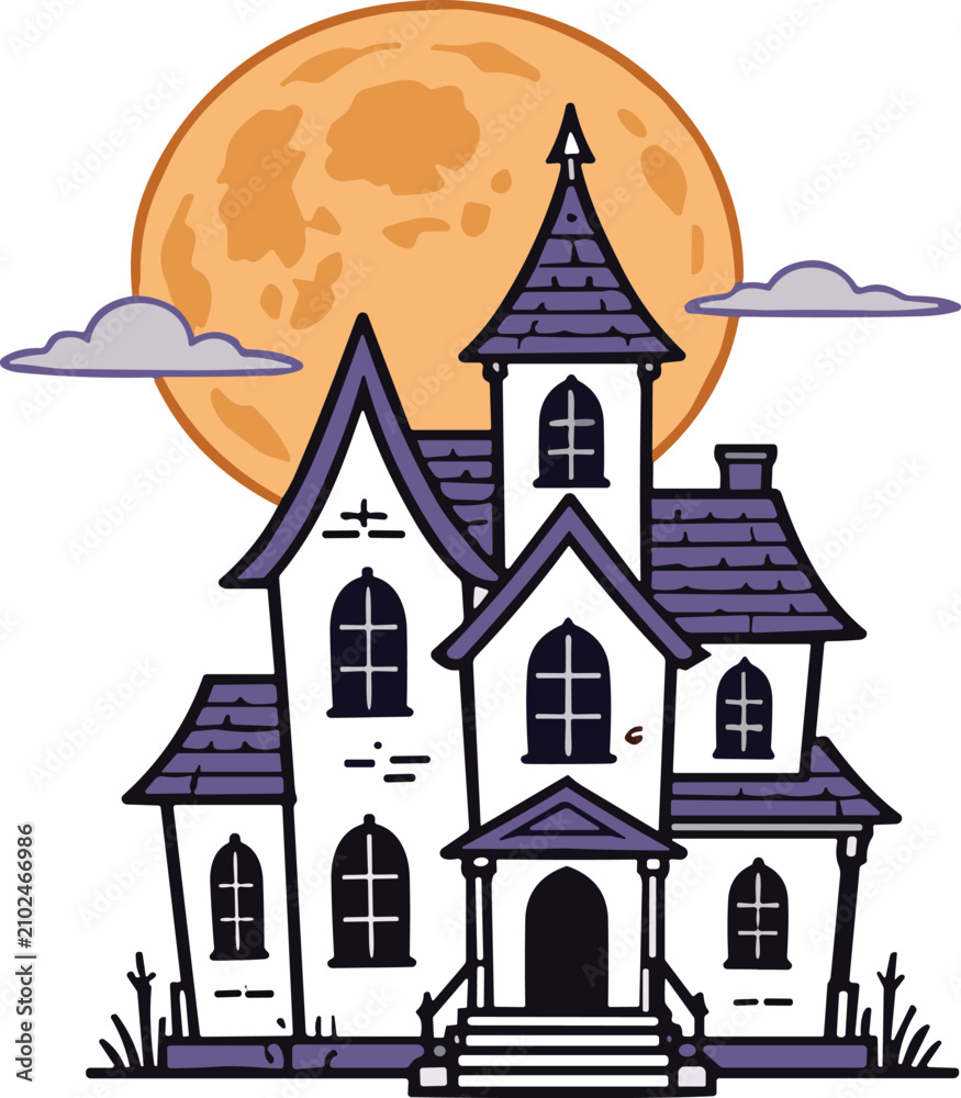 Fototapeta premium haunted house illustration with full moon and clouds