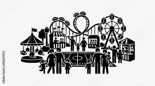 Fotografie Silhouette of carnival rides and people at a fairground.