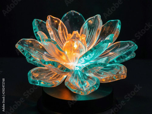 a glass vase with a beautiful flower on the table