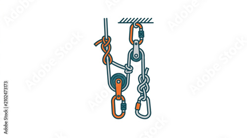 Schilderij op canvas Colorful climbing carabiners and ropes illustration.