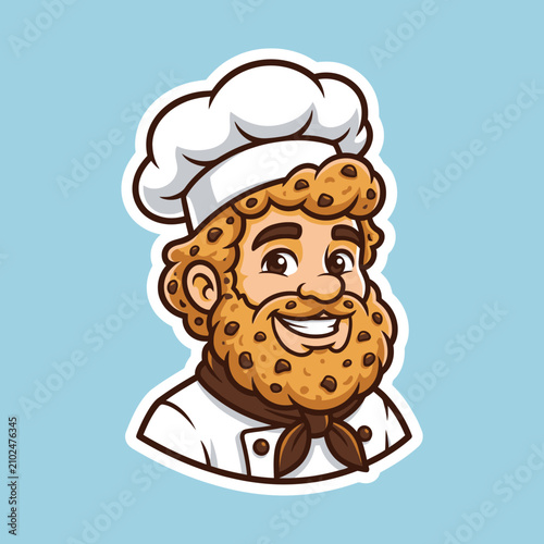 Cartoon chef sticker with chocolate cookie beard.