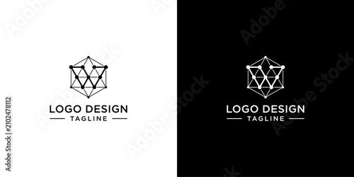 Geometric Initial Letter W Low Poly With Dot Circuit Connect data network science logo Design  logo design.