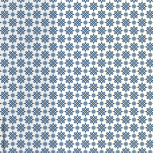 Blue oriental geometric seamless pattern background with intricate knot ornaments