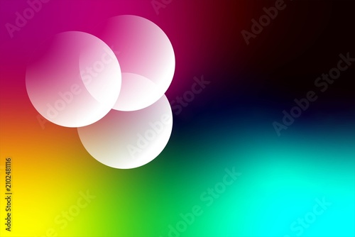 Three glowing spheres on colorful gradient background isolated on white background