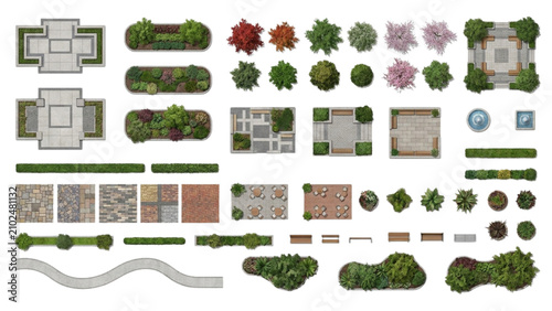 Landscape Architecture Presentation CAD Blocks with Trees, Plazas and Garden Vector Set