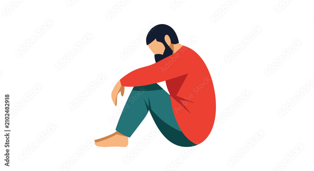 Fototapeta premium Sad man sitting with head down in deep contemplation