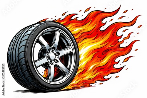 Rueda en movimiento con fuego