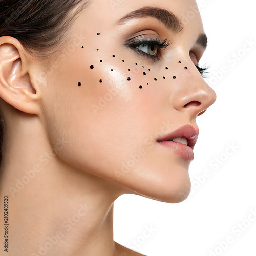 Close-up of woman's nose with blackheads before and after peeling and cleansing the face. Acne problem, comedones. Getting rid of black dots. Cosmetology dermatology concept