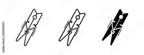 Tableau sur toile Clothespin icons featuring laundry clip symbols with clean minimalist vector graphics for clothing care, household chores, drying racks, textile organization, and home utility applications