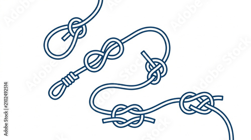 Foto Detailed illustration of various rope knots and ties.
