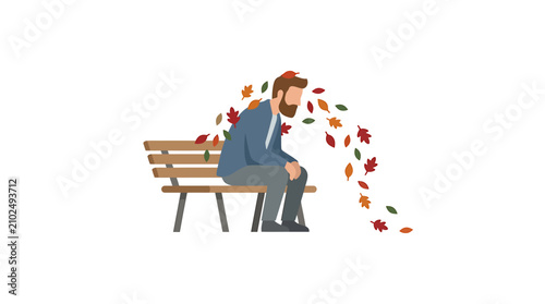 Foto Man's Stress Falling Away as Red Autumn Leaves