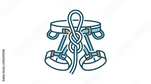 Photos Illustrated climbing harness with tied rope knot.