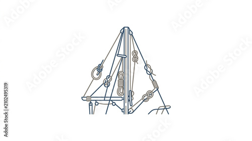 Bild auf Leinwand Illustrated medieval siege tower with soldiers and weapons.
