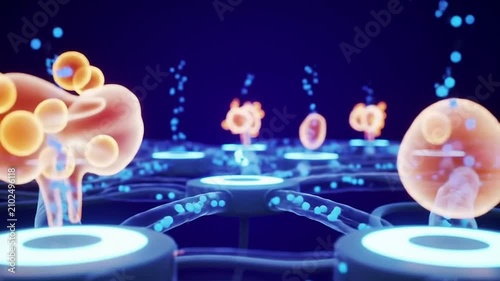 Vibrant Digital Representation of Neuron Activity in Clinical Context Showcasing Synapses and Neurotransmitter Release Ideal for Neuroscience and Medical Technology