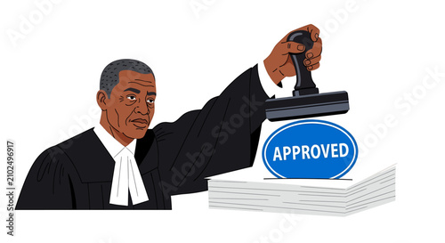 African American Judge Stamping Approved Settlement Agreement