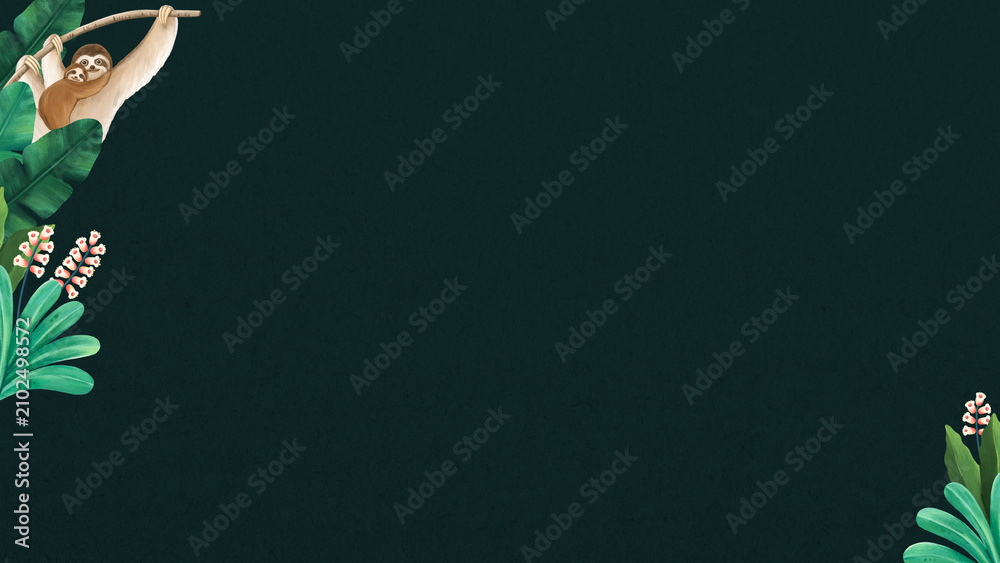 Fototapeta premium Wild sloth border desktop wallpaper, green textured design