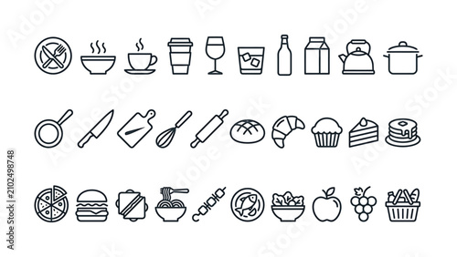 Tableau sur toile Comprehensive set of minimalist kitchen utensils hot beverages prepared meals an