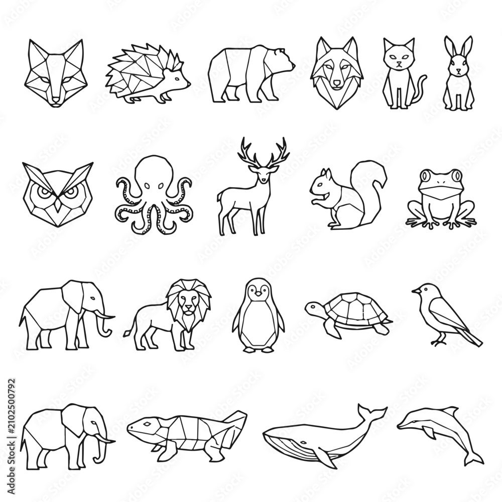 Obraz premium Animals Geometric Outline Collection for Modern Design and Educational Resources