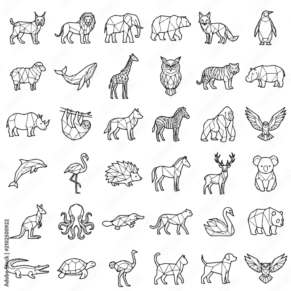 Fototapeta premium Geometric Abstract Animal Icons for Modern Design and Educational Infographics Elements