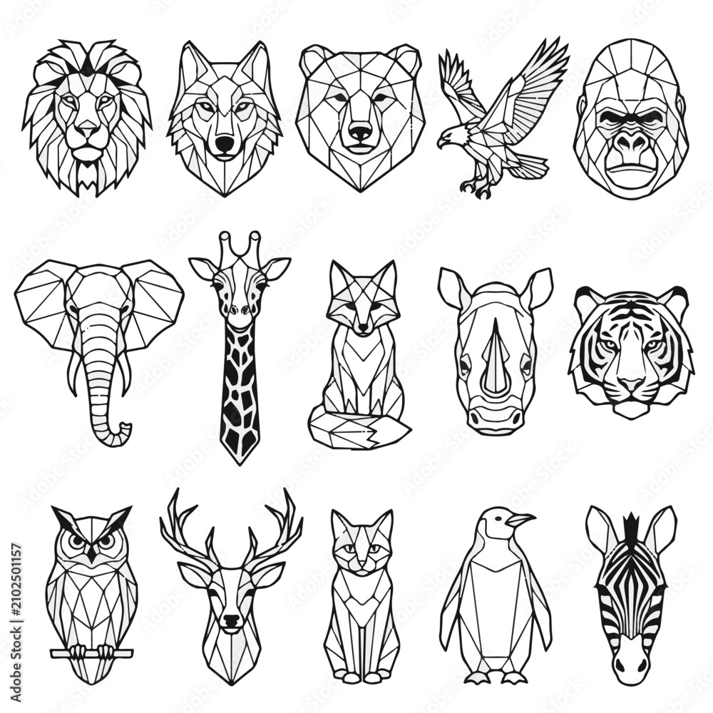Obraz premium Geometric Animal Illustrations Line Art Set for Modern Design Projects and Wildlife Themes