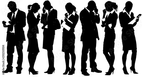 Business People Silhouettes, Corporate Professionals Group, Office Workers Collection, Communication Icons, Modern Workforce Vector Art