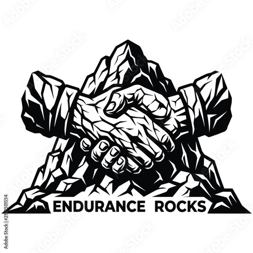 Endurance Rocks Mountain Handshake Deal Partnership Silhouette Vector Illustration