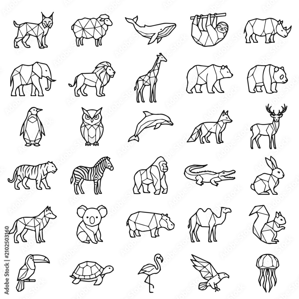 Fototapeta premium Animal Geometric Icons Collection Showcasing Diverse Wildlife for Modern Design Projects
