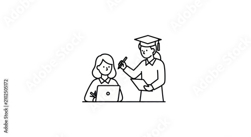 Konstfotografi Graduate student mentoring a classmate with a laptop