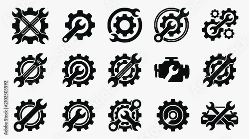 Fotografie Industrial Gear and Mechanical Symbol Icons.