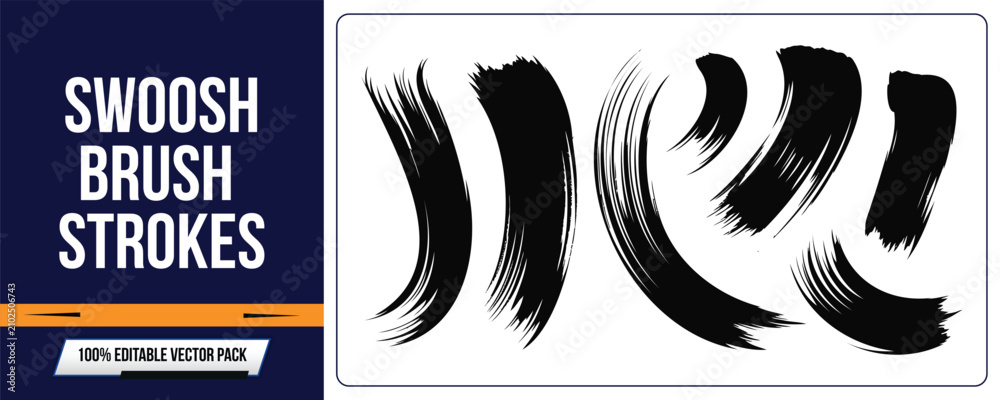 Fototapeta premium Swoosh Brush Strokes Abstract Black Vector Ink