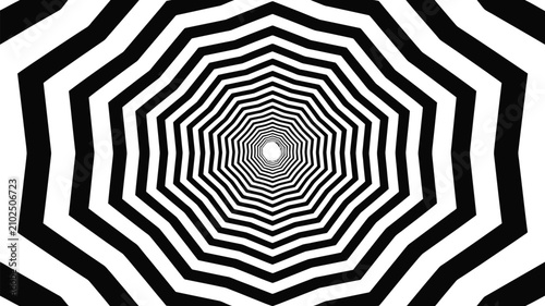 Принти на полотні Optical illusion background vector with black and white concentric wavy star lin