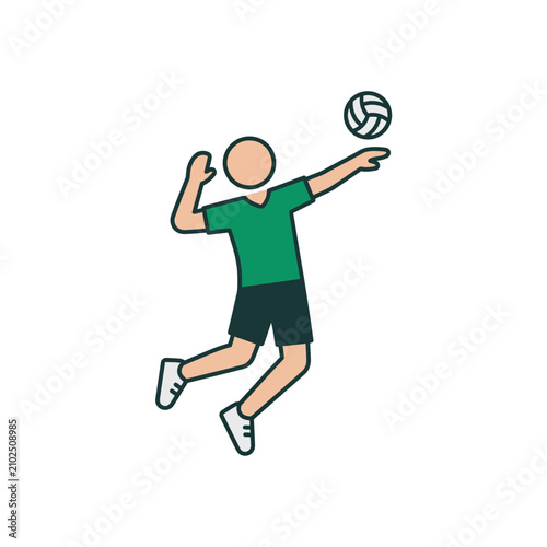 Male volleyball player performing jump serve action.