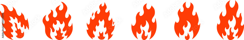 Foto Bright orange fire flame vector icon collection featuring dynamic flat blazing b