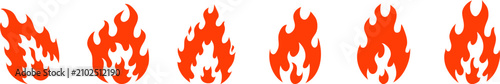 Photos Bright orange fire flame vector icon collection featuring dynamic flat blazing b