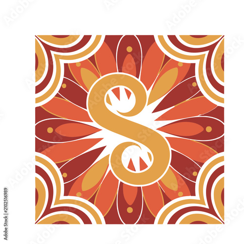 Abstract S Letter with Floral Pattern